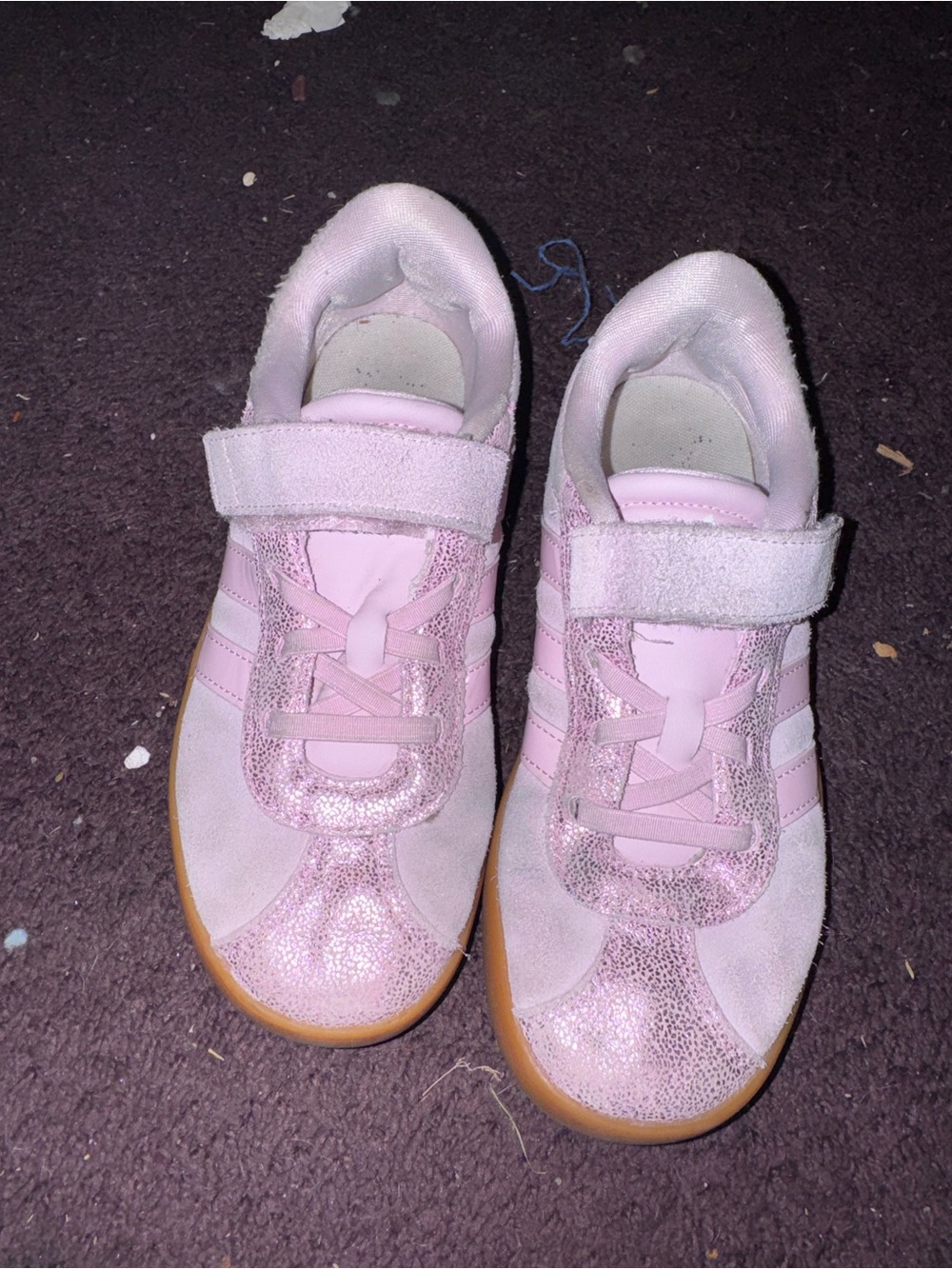 adidas Pink Kids Velcro Sneakers with Glitter Accents